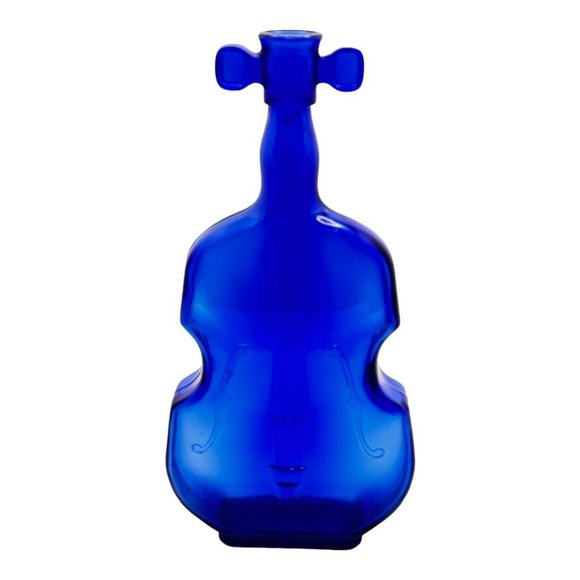 Vintage Violin Shaped Blue Cobalt Glass Bottle Cello Bass Stamp #2 - Picture 3 of 13